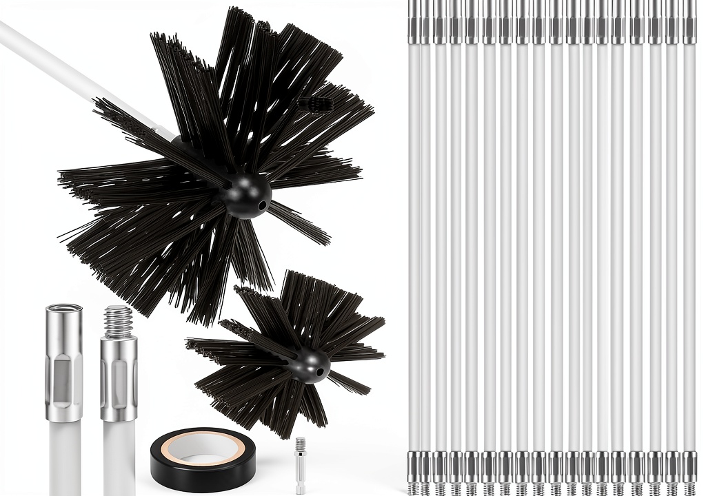 DOITOOL chimney brush kit with flexible rods and acacia handle
