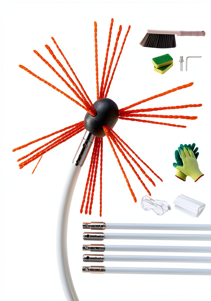 Installing Bluesea Chimney Sweep Kit Nylon Brush Extendable Rods on a wooden workbench