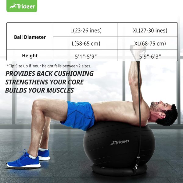 Trideer Yoga Ball Chair Exercise Ball with Ring Base Black XL-6