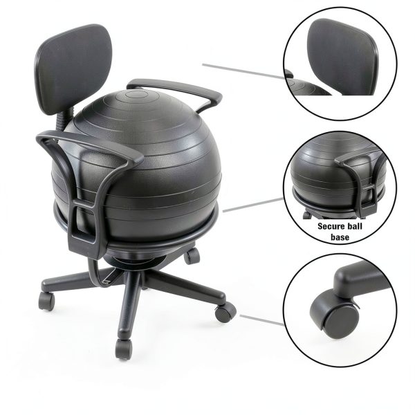 CanDo Metal Office Ball Chair with Arms Black Adult Size-3