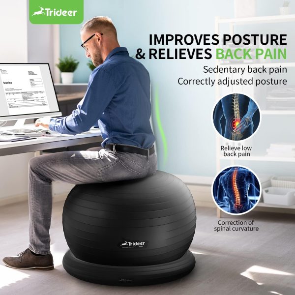 Trideer Yoga Ball Chair Exercise Ball with Ring Base Black XL-1