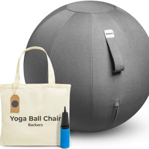 Backerz Exercise Ball Chair 25.5 Inch Linen Cover – Core Support-0