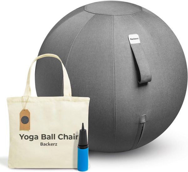 Backerz Exercise Ball Chair 25.5 Inch Linen Cover – Core Support-0