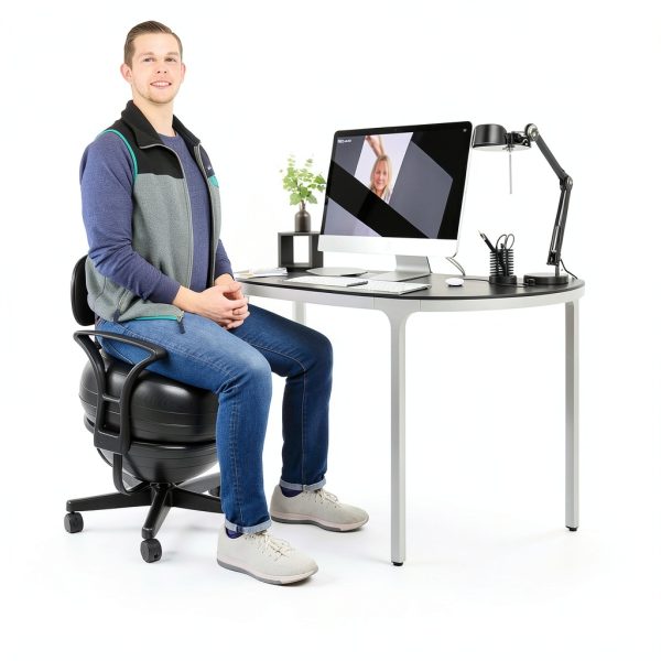 CanDo Metal Office Ball Chair with Arms Black Adult Size-2