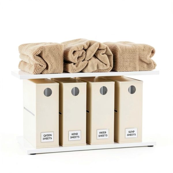 SpaceAid Bed Sheet Organizer 4 Pack Beige Storage for Queen & King-1