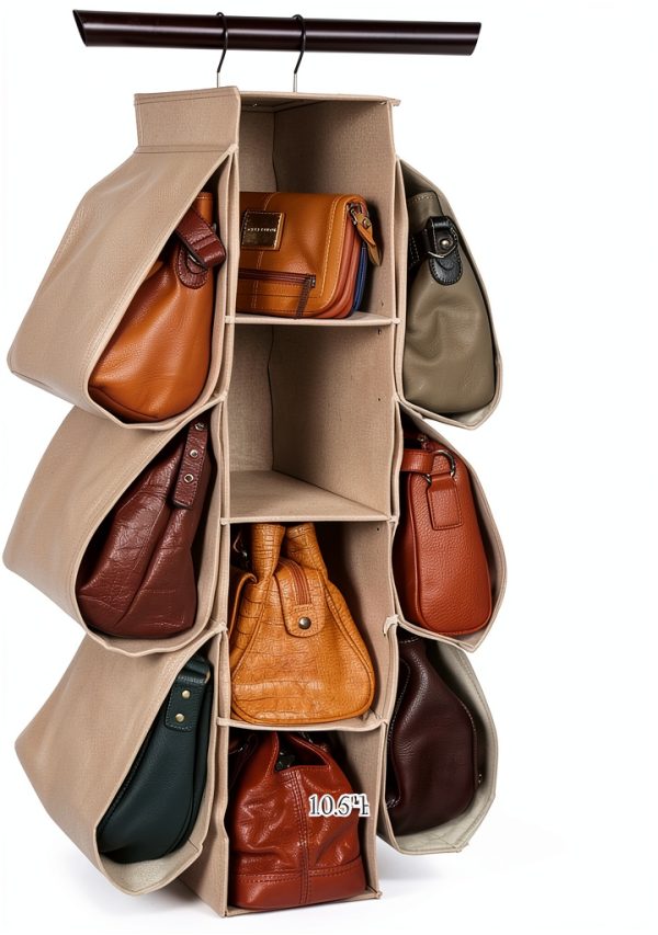 Hanging Purse Handbag Organizer LONGTEAM 10 Pocket Closet Beige-1