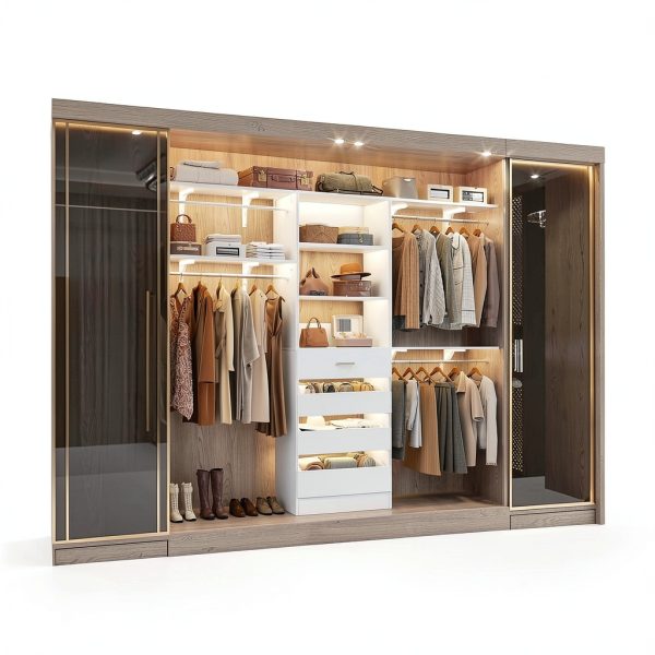 Closet System Aheaplus 8FT White Wood Organizer with 4 Drawers-4