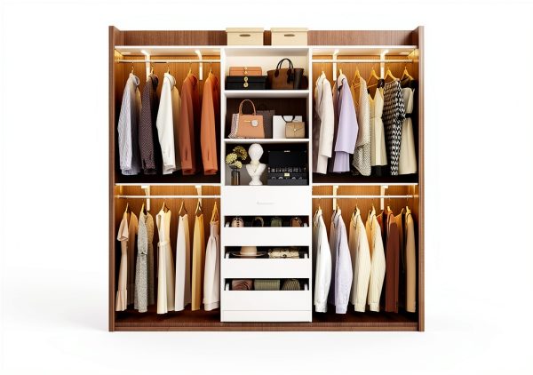 Closet System Aheaplus 8FT White Wood Organizer with 4 Drawers-5