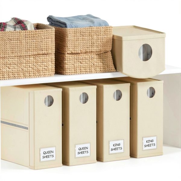 SpaceAid Bed Sheet Organizer 4 Pack Beige Storage for Queen & King-2