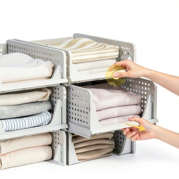 Closet Organizer Pinkpum 6 Pack Stackable Plastic Drawer Bins White-8