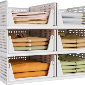 Closet Organizer Pinkpum 6 Pack Stackable Plastic Drawer Bins White-0