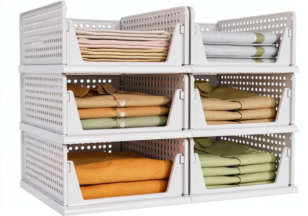Closet Organizer Pinkpum 6 Pack Stackable Plastic Drawer Bins White-0