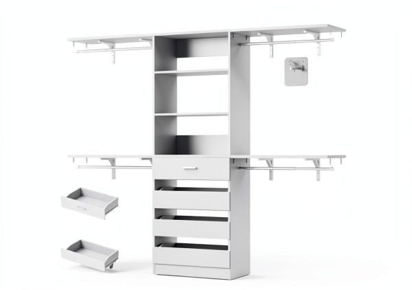 Closet System Aheaplus 8FT White Wood Organizer with 4 Drawers-6