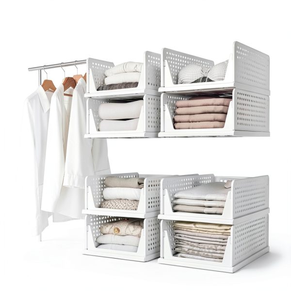 Closet Organizer Pinkpum 6 Pack Stackable Plastic Drawer Bins White-3