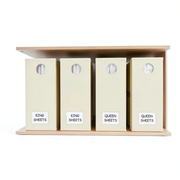 SpaceAid Bed Sheet Organizer 4 Pack Beige Storage for Queen & King-4