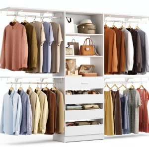 Closet System Aheaplus 8FT White Wood Organizer with 4 Drawers-0