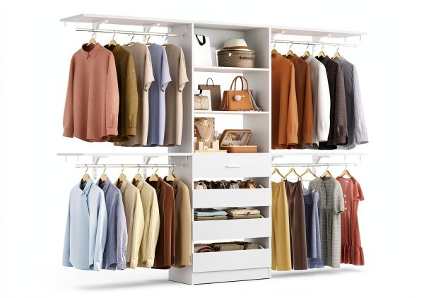 Closet System Aheaplus 8FT White Wood Organizer with 4 Drawers-0